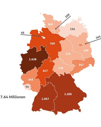 Beschäftigte im Gesundheitssektor in Deutschland 2020 Karte von Deutschland mit Zahlen der Beschäftigten im Gesundheitssektor