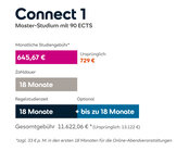 Connect 1 Master-Studium mit 90 ECTS. Monatliche Studiengebühr 645,67 €, Gesamtkosten 11.622,06 € für 18 Monate.