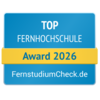 Top Fernhochschule 2026 Top Fernhochschule Award 2026 von FernstudiumCheck.de, ausgezeichnet für herausragende Leistungen in der Fernbildung.