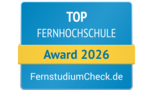 Top Fernhochschule Award 2026 von FernstudiumCheck.de, ausgezeichnet für herausragende Leistungen in der Fernbildung.