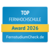 Top Fernhochschule Award 2026 von FernstudiumCheck.de, ausgezeichnet für herausragende Leistungen in der Fernbildung.