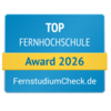 Top Fernhochschule Award 2026 von FernstudiumCheck.de, ausgezeichnet für herausragende Leistungen in der Fernbildung.