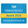 Top Fernhochschule Award 2026 von FernstudiumCheck.de, ausgezeichnet für herausragende Leistungen in der Fernbildung.