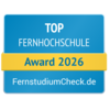 Top Fernhochschule Award 2026 von FernstudiumCheck.de, ausgezeichnet für herausragende Leistungen in der Fernbildung.