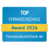 Top Fernhochschule Award 2026 von FernstudiumCheck.de, ausgezeichnet für herausragende Leistungen in der Fernbildung.