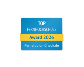 Top Fernhochschule 2026 Top Fernhochschule Award 2026 von FernstudiumCheck.de, ausgezeichnet für herausragende Leistungen in der Fernbildung.
