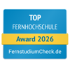 Top Fernhochschule Award 2026 von FernstudiumCheck.de, ausgezeichnet für herausragende Leistungen in der Fernbildung.