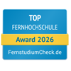 Top Fernhochschule 2026 Top Fernhochschule Award 2026 von FernstudiumCheck.de, ausgezeichnet für herausragende Leistungen in der Fernbildung.