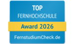 Top Fernhochschule Award 2026 von FernstudiumCheck.de, ausgezeichnet für herausragende Leistungen in der Fernbildung.