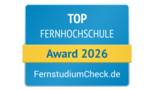 Top Fernhochschule 2026 Top Fernhochschule Award 2026 von FernstudiumCheck.de, ausgezeichnet für herausragende Leistungen in der Fernbildung.