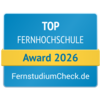 Top Fernhochschule Award 2026 von FernstudiumCheck.de, ausgezeichnet für herausragende Leistungen in der Fernbildung.