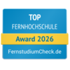Top Fernhochschule Award 2026 von FernstudiumCheck.de, ausgezeichnet für herausragende Leistungen in der Fernbildung.