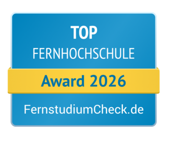 Top Fernhochschule Award 2026 von FernstudiumCheck.de, ausgezeichnet für herausragende Leistungen in der Fernbildung.
