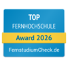 Top Fernhochschule 2026 Top Fernhochschule Award 2026 von FernstudiumCheck.de, ausgezeichnet für herausragende Leistungen in der Fernbildung.