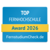 Top Fernhochschule Award 2026 von FernstudiumCheck.de, ausgezeichnet für herausragende Leistungen in der Fernbildung.