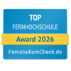 Top Fernhochschule Award 2026 von FernstudiumCheck.de, ausgezeichnet für herausragende Leistungen in der Fernbildung.