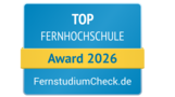 Top Fernhochschule Award 2026 von FernstudiumCheck.de, ausgezeichnet für herausragende Leistungen in der Fernbildung.