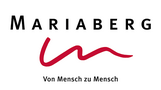 Logo von Mariaberg mit dem Slogan "Von Mensch zu Mensch". Schriftzug in Schwarz und Rot auf hellem Hintergrund.