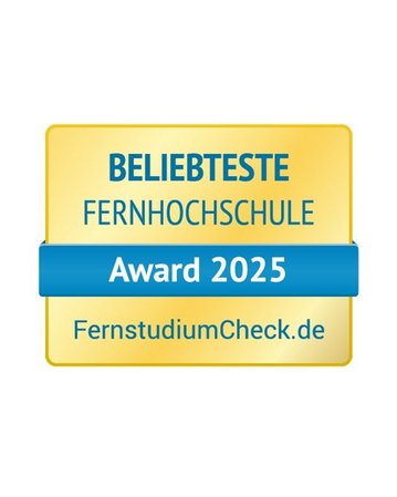 Beliebteste Fernhochschule 2025 von FernstudiumCheck.de sowie Siegel der FIBAA Akkreditierung
