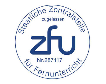 Staatliches Zulassungszeichen der Zentralstelle für Fernunterricht mit der Nummer 287117.