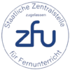 Logo der Deutschen Zentralstelle für Fernunterricht (ZFU) mit dem Schriftzug "ZFU" und dem Hinweis auf die Zulassung.
