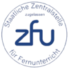 Logo der Deutschen Zentralstelle für Fernunterricht (ZFU) mit dem Schriftzug "ZFU" und dem Hinweis auf die Zulassung.