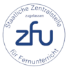 Logo der Deutschen Zentralstelle für Fernunterricht (ZFU) mit dem Schriftzug "ZFU" und dem Hinweis auf die Zulassung.