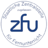 Logo der Deutschen Zentralstelle für Fernunterricht (ZFU) mit dem Schriftzug "ZFU" und dem Hinweis auf die Zulassung.