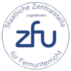Logo der Deutschen Zentralstelle für Fernunterricht (ZFU) mit dem Schriftzug "ZFU" und dem Hinweis auf die Zulassung.