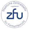 Logo der Deutschen Zentralstelle für Fernunterricht (ZFU) mit dem Schriftzug "ZFU" und dem Hinweis auf die Zulassung.