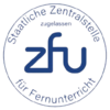 Logo der Deutschen Zentralstelle für Fernunterricht (ZFU) mit dem Schriftzug "ZFU" und dem Hinweis auf die Zulassung.