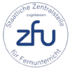 Logo der Deutschen Zentralstelle für Fernunterricht (ZFU) mit dem Schriftzug "ZFU" und dem Hinweis auf die Zulassung.